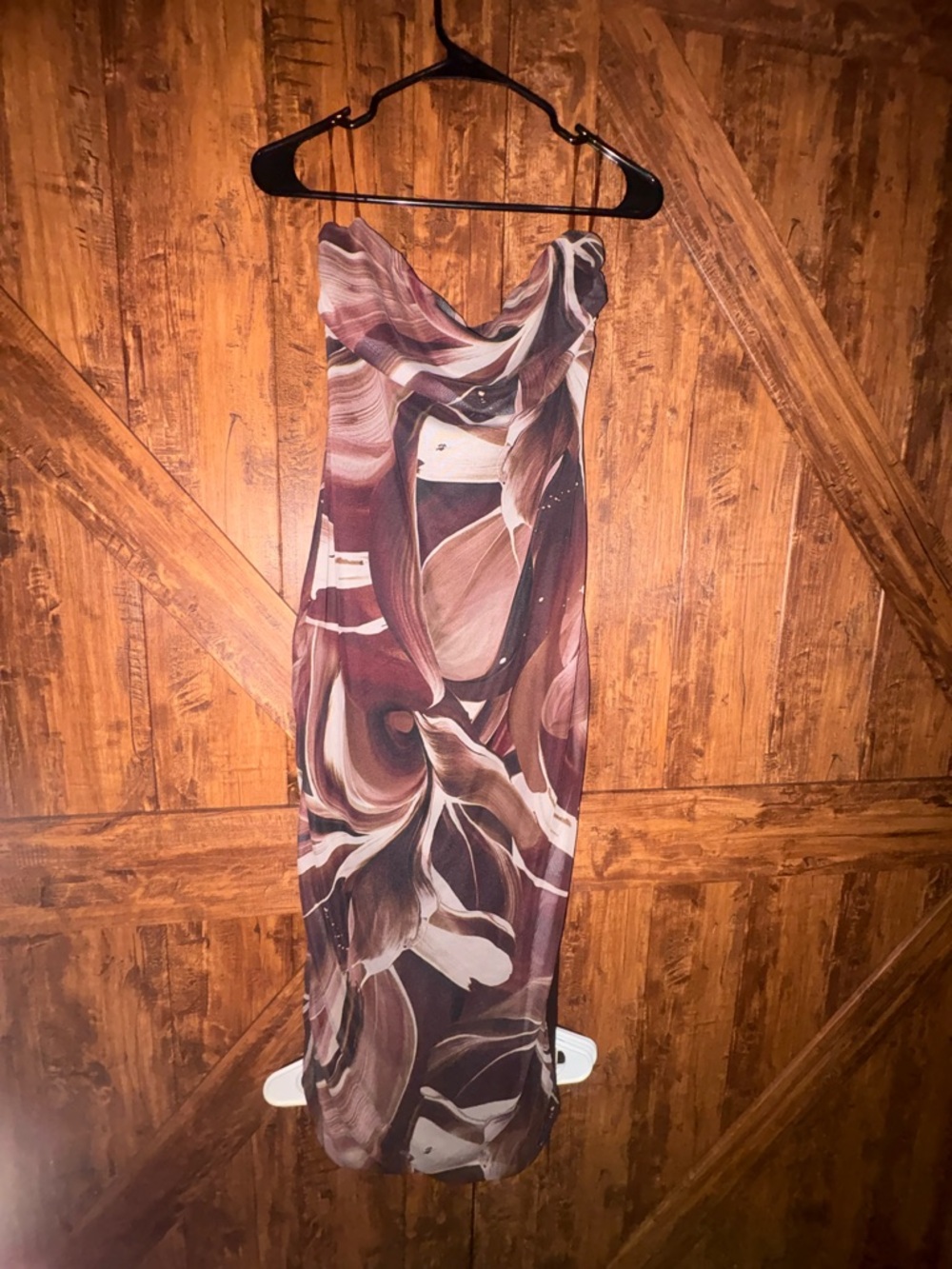 Abstract Swirl Print Brown Midi Dress